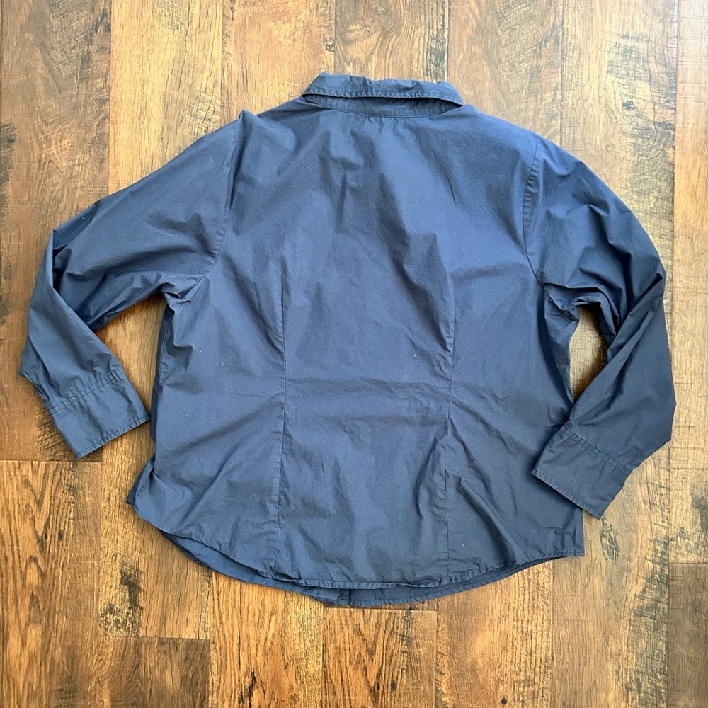 Basic Editions Heathered Blue Button Down Top, Pl… - image 4